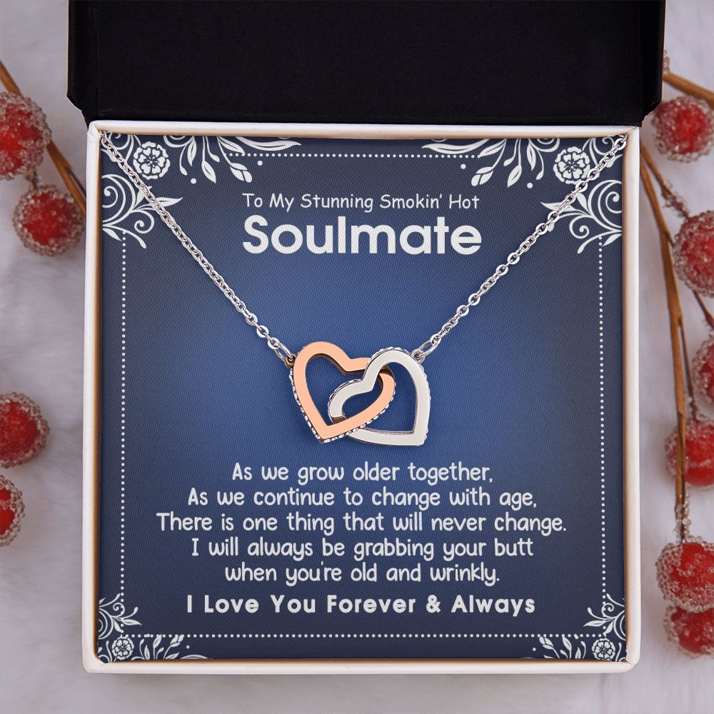 To My Smokin Hot Soulmate Necklace - Wife Gifts From Husband To My Wife Necklace, Gift for Her Romantic, Girlfriend Gifts Necklace for Wife from Men Includes Message Card and Gift Box 5 Interlocking Hearts Necklace