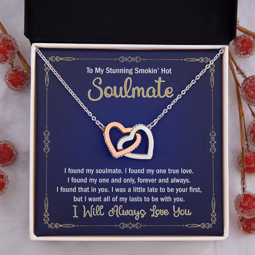 To My Smokin Hot Soulmate Necklace - Wife Gifts From Husband To My Wife Necklace, Gift for Her Romantic, Girlfriend Gifts Necklace for Wife from Men Includes Message Card and Gift Box 6 Interlocking Hearts Necklace