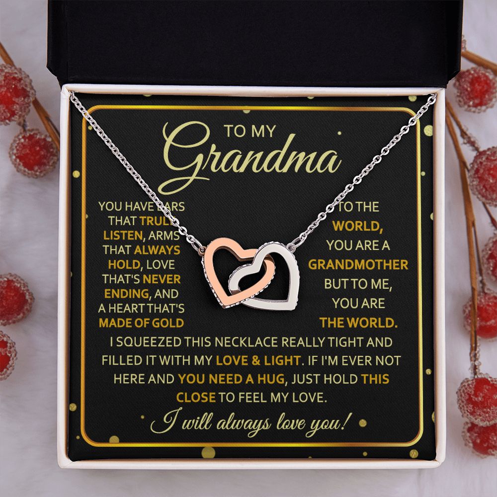 To My Grandma Necklace, Gift for Grandmother Necklace, Mothers Day Gift For Grandma Nana, Grandma Jewelry From Grandchildren GrandKids , Jewelry Box Gift For Grandma Grandmother7 Interlocking Hearts Necklace