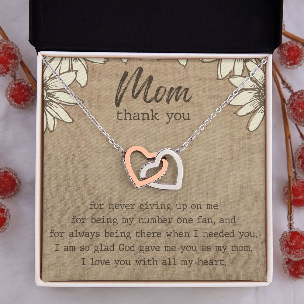 Thank You Gift For Mom, Gifts For Mother, Gifts For Mom From Daughter, Affordable Gifts For Mom, Birthday Gift Ideas For Mom From Daughter Interlocking Hearts Necklace
