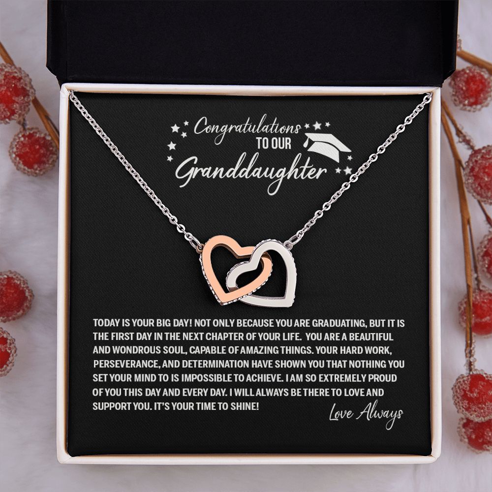 To Our Granddaughter Necklace From Grandparents Sentimental Gifts Birthday Gift Chirstmas Anniversary Unique Jewelry For Girl Senior High School College Grad Necklace Graduation Pendant Gifts Interlocking Hearts Necklace
