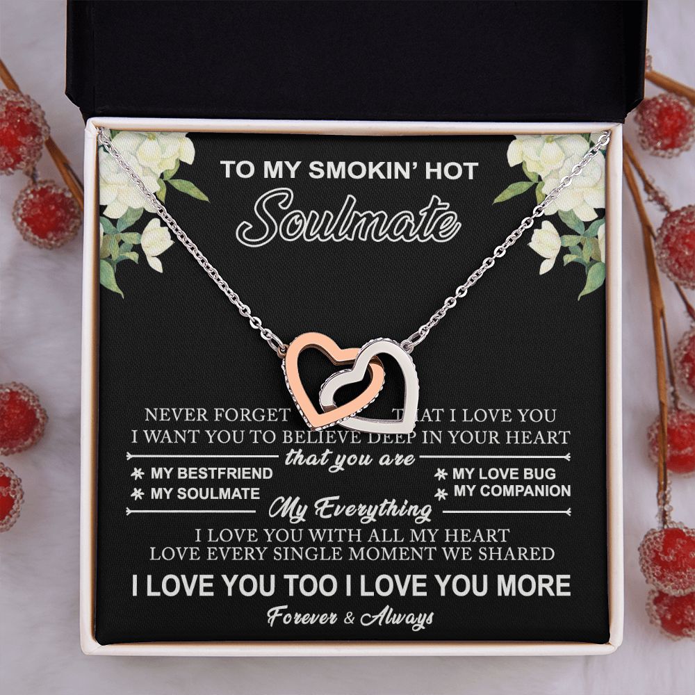 To My Smokin Hot Soulmate Necklace - Wife Gifts From Husband To My Wife Necklace, Gift for Her Romantic, Girlfriend Gifts Necklace for Wife from Men Includes Message Card and Gift Box 8 Interlocking Hearts Necklace