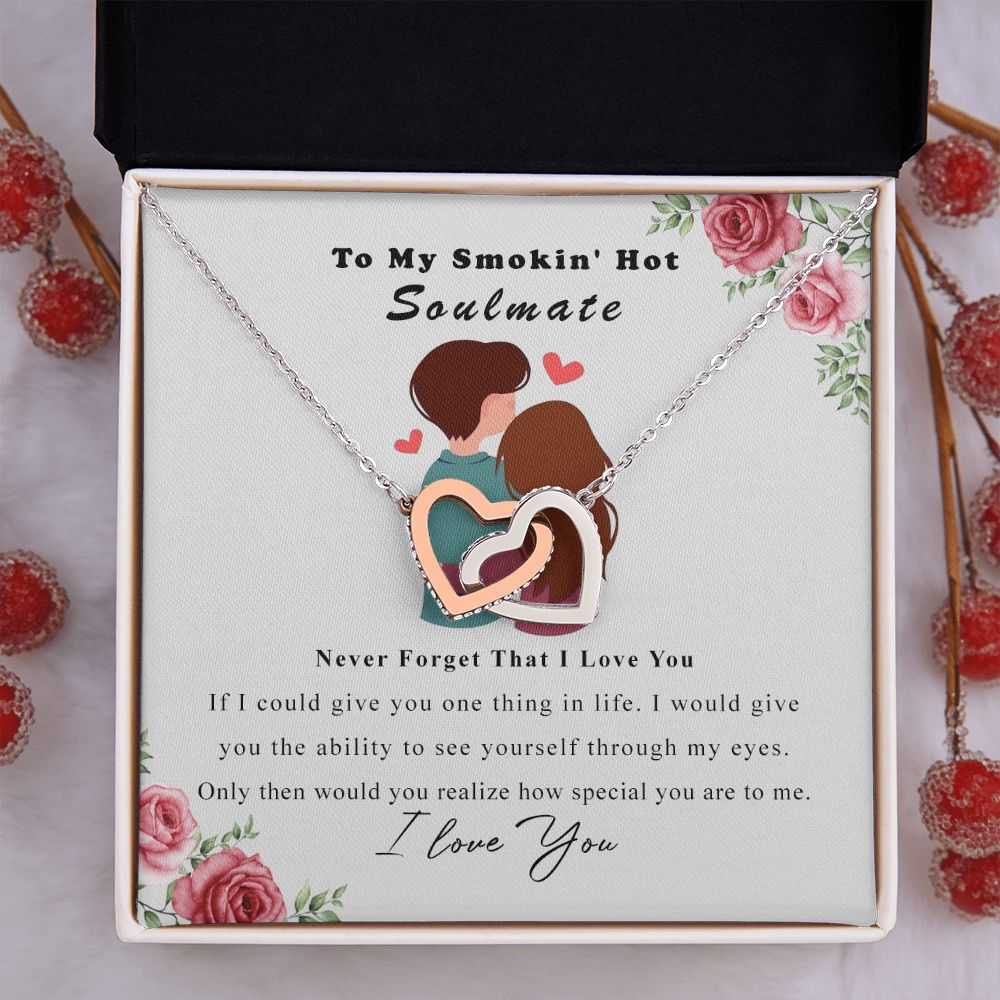 To My Smokin Hot Soulmate Necklace - Wife Gifts From Husband To My Wife Necklace, Gift for Her Romantic, Girlfriend Gifts Necklace for Wife from Men Includes Message Card and Gift Box Interlocking Hearts Necklace