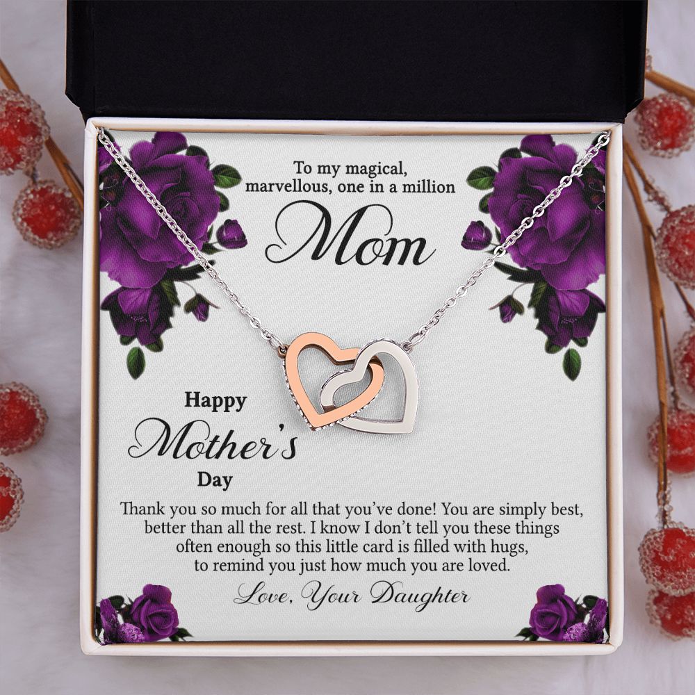 Mom Necklace Gifts for Mom from Daughter to Mom Gifts for Mothers Day from Daughter, To My Mom Necklace from Daughter to Mom Birthday Gifts Necklace with Message Card and Gift Box3 Interlocking Hearts Necklace