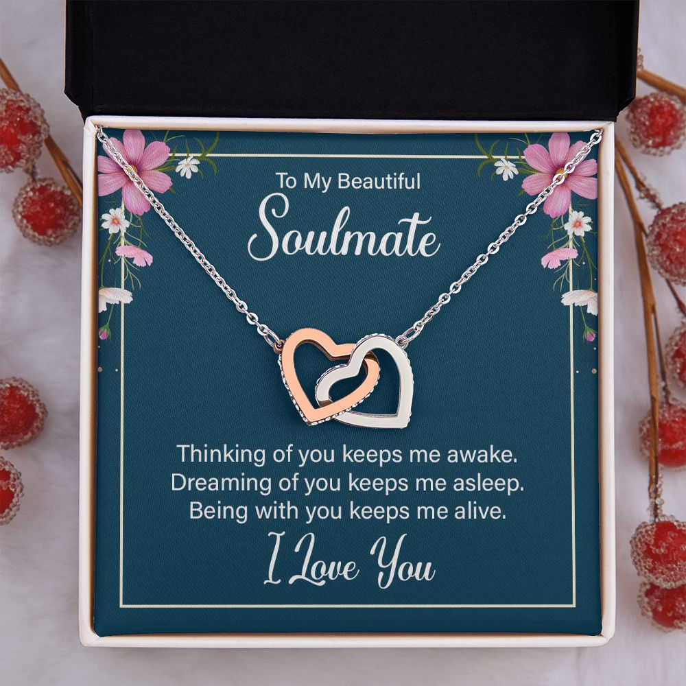 To My Soulmate Necklace for Women Birthday Christmas Jewelry Gifts For My Wife with Message Card Box Personalized Gift Present Pendant for Future Wife Soulmate Girlfriend Love 13 Interlocking Hearts Necklace