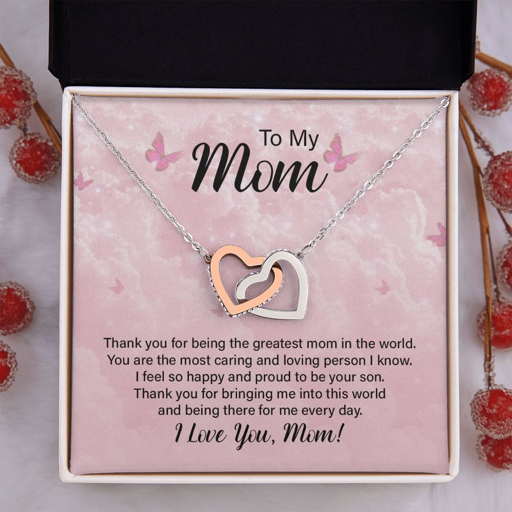 To My Mom Necklace, Gift For Mom, Mother's Day Gift from Daughter, Mom Jewelry Gift for Mothers Day, Birthday Gift for Mother, Moms Gift from Daughter Son, Necklace for Mom Mother 24 Interlocking Hearts Necklace