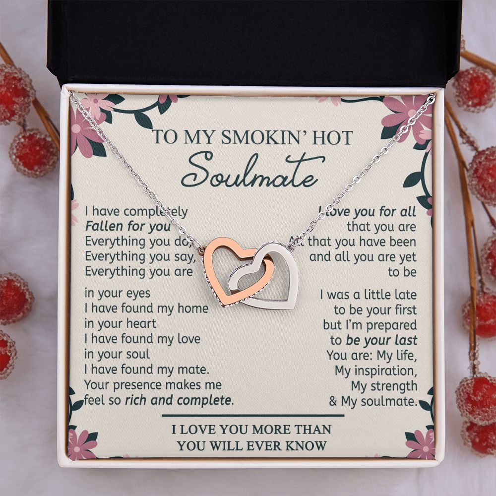 To My Smokin Hot Soulmate Necklace - Wife Gifts From Husband To My Wife Necklace, Gift for Her Romantic, Girlfriend Gifts Necklace for Wife from Men Includes Message Card and Gift Box 17 Interlocking Hearts Necklace