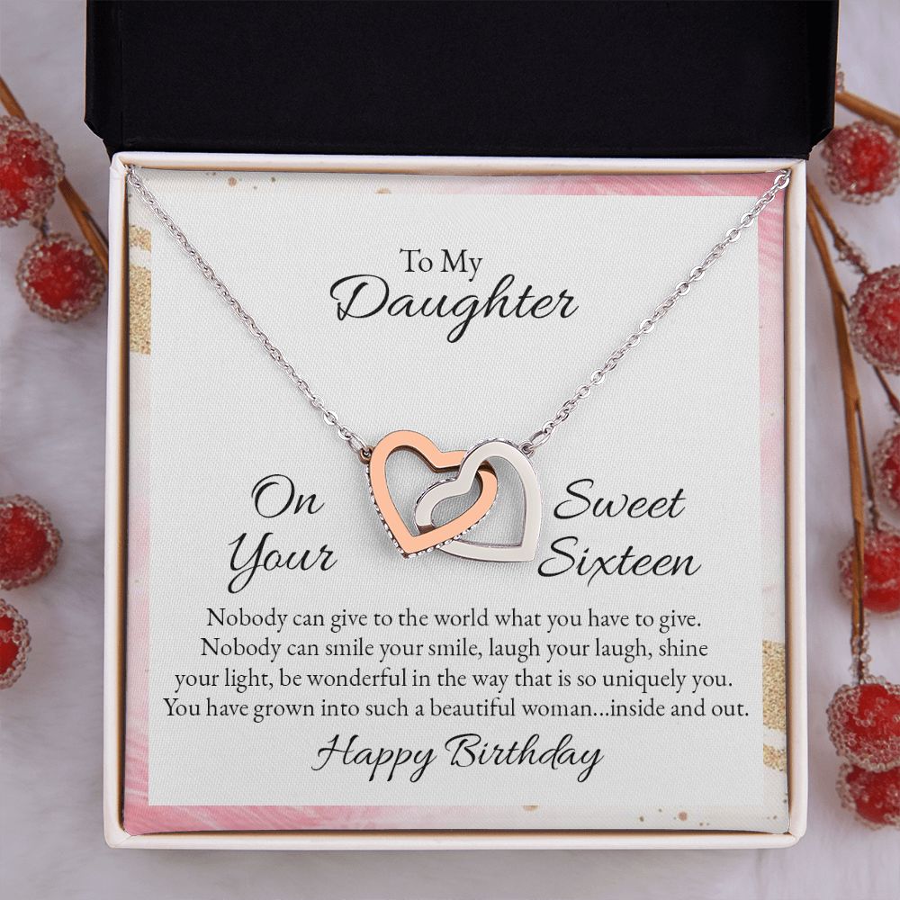 Mother and Daughter Necklace for Girls, To My Daughter Gift Necklace from Mom, Birthday Christmas Gift Graduation Gifts for Daughters, Jewelry Pendant Present for Daughter, Mother Daughter Gift 43 Interlocking Hearts Necklace
