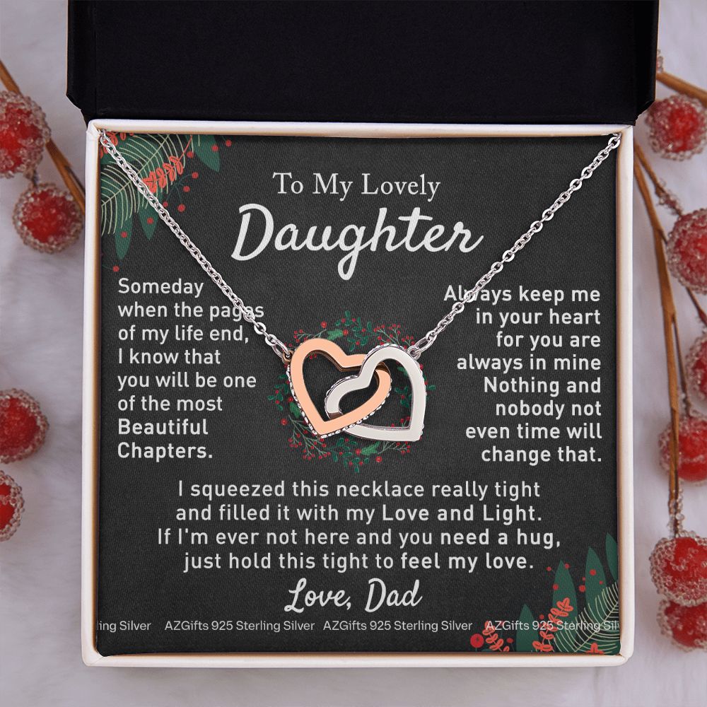 To My Daughter Necklace from Dad Father to Daughter Necklace for Daughter Gift for Daughter Wedding Gift Daughter Jewelry for Daughter Present for Christmas Birthday Gift Interlocking Hearts Necklace
