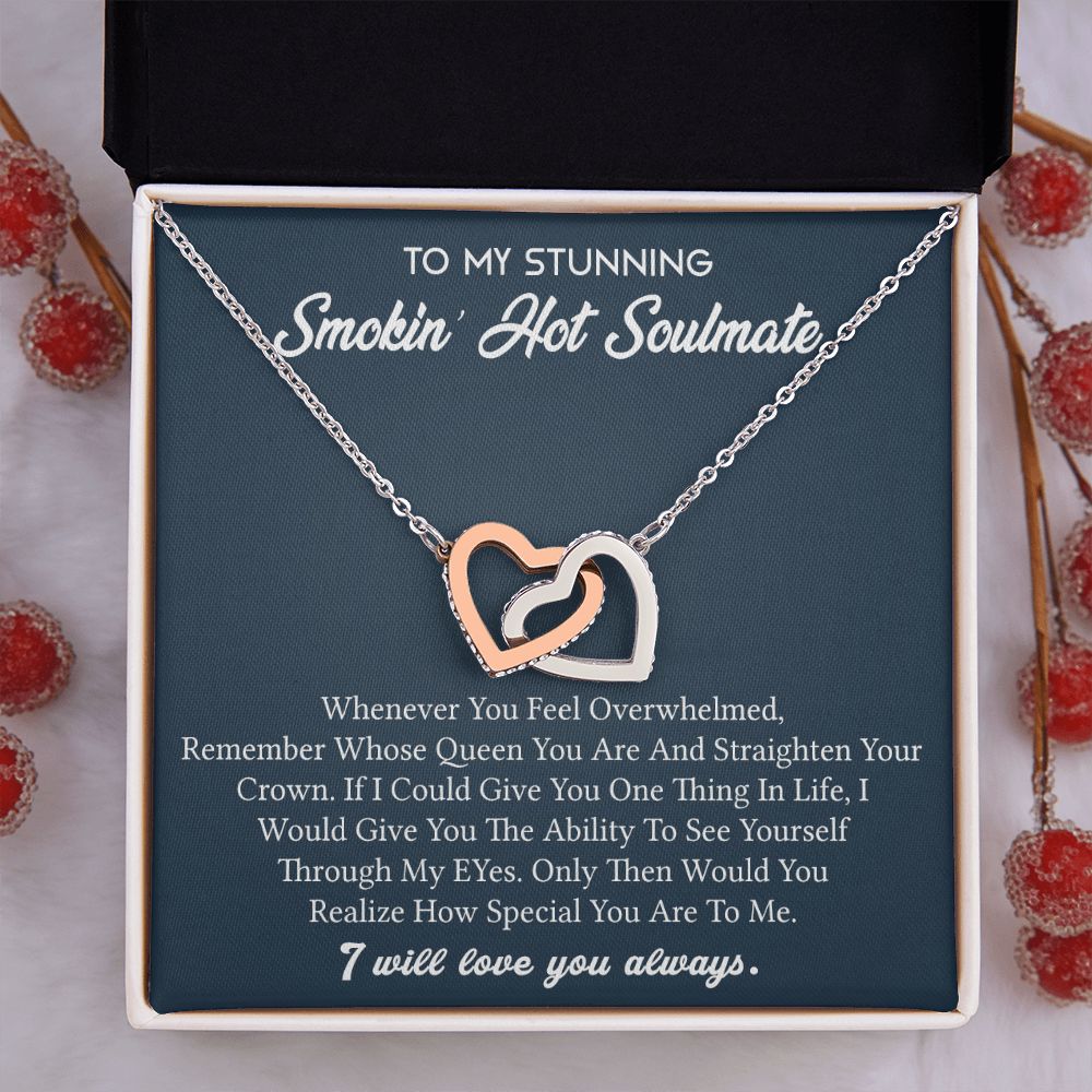 To My Soulmate Necklace for Women Birthday Valentines Day Jewelry Gifts For My Wife with Message Card Box Personalized Gift Present Pendant for Future Wife Soulmate Girlfriend Love 5 Interlocking Hearts Necklace
