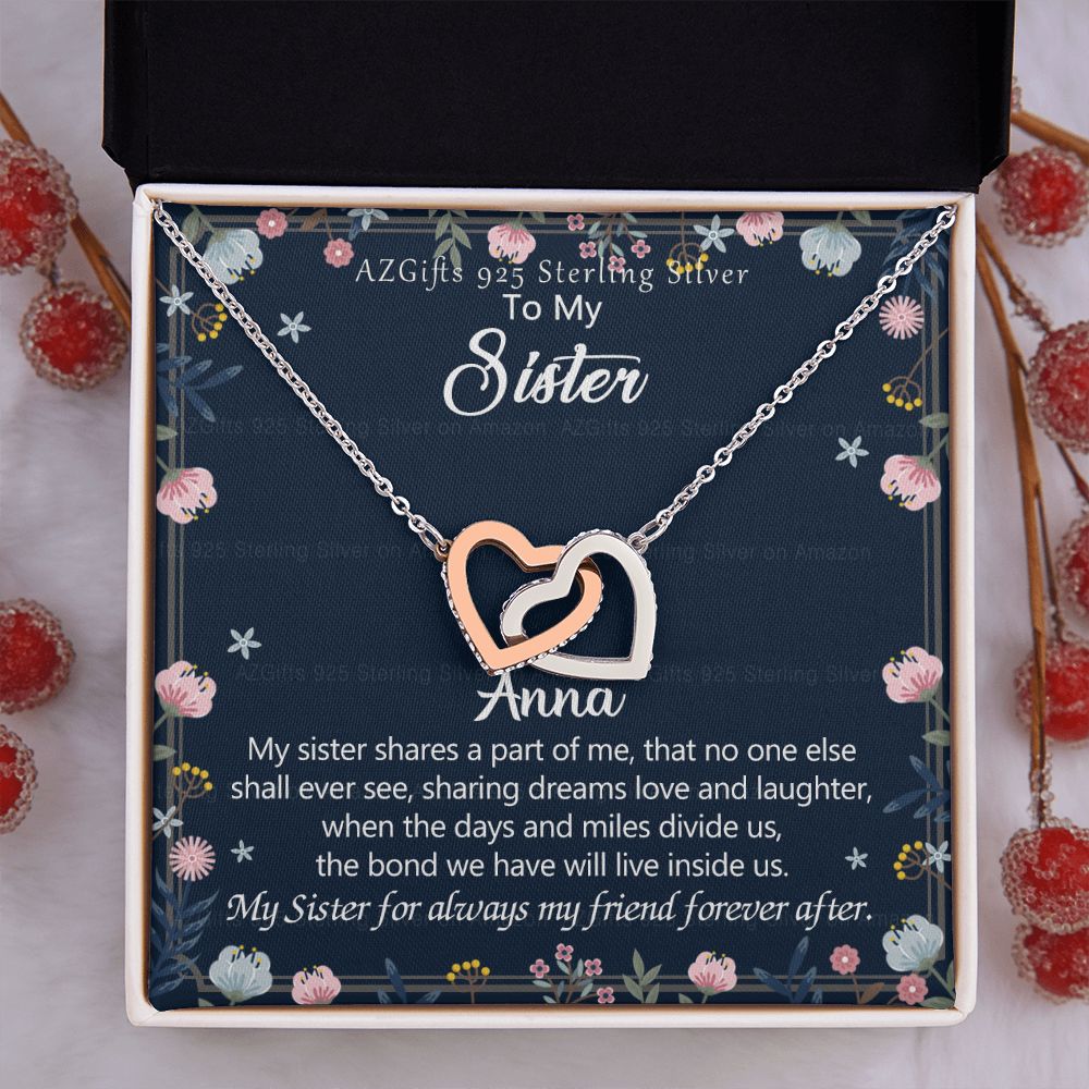 To My Sister Necklace, Pendant Inspirational Jewelry for Women Teen Girl, Keepsake Family and Friendship Gifts, Gift for Sisters, Necklace for Sisters, Sisters Jewelry 301 Interlocking Hearts Necklace