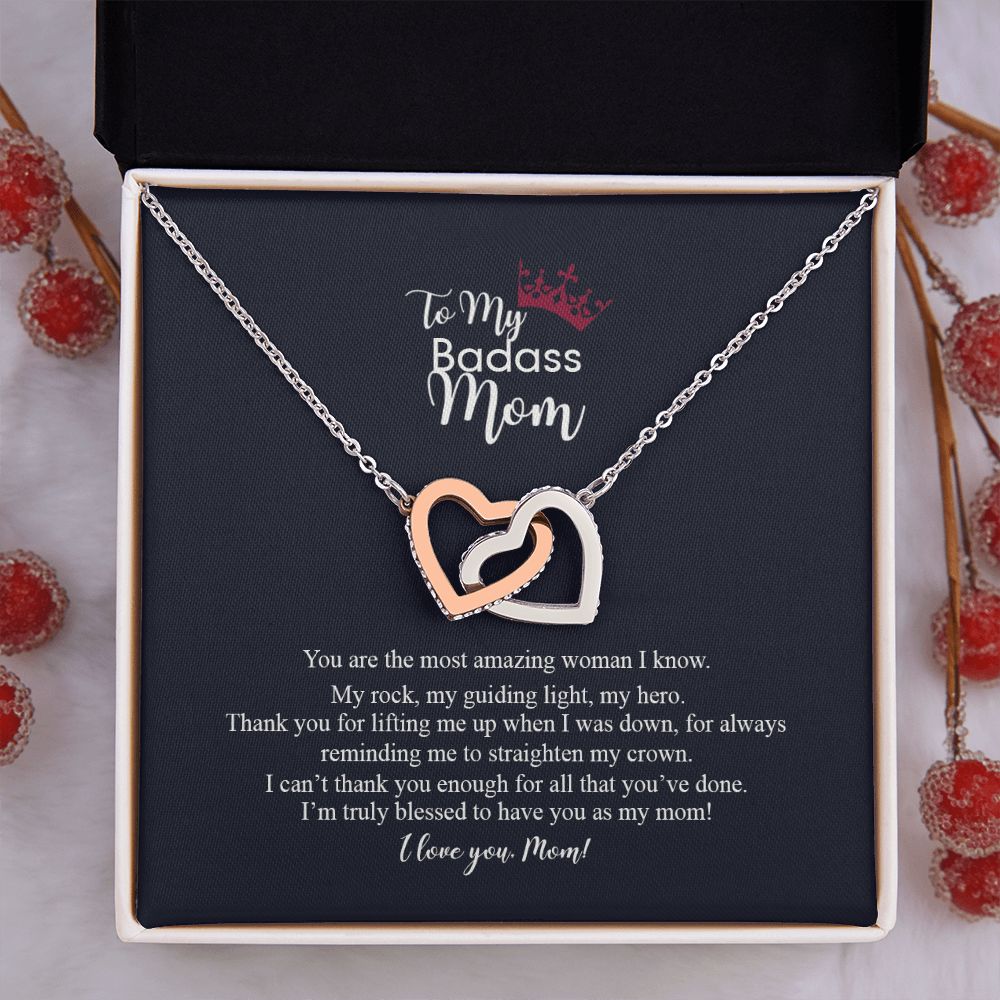 To My Badass Mom Love Knot Necklace, Gift For Mom Mother's Day Birthday Gift Interlocking Hearts Necklace