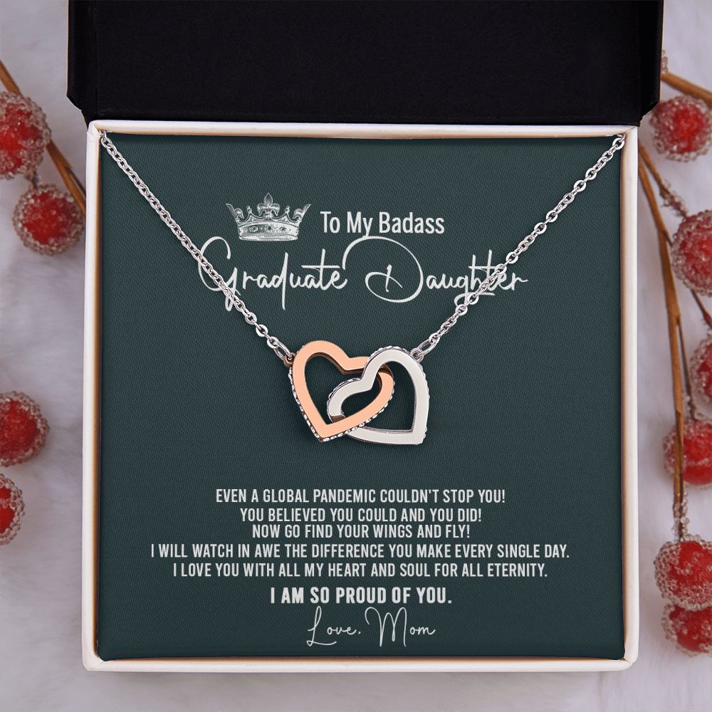 Badass Graduation Daughter Gift From Mom, Graduation Gift, Necklace Congrats Graduation Pendants Gift For Daughter, Daughter In law, Daughter Necklace From Mom Interlocking Hearts Necklace