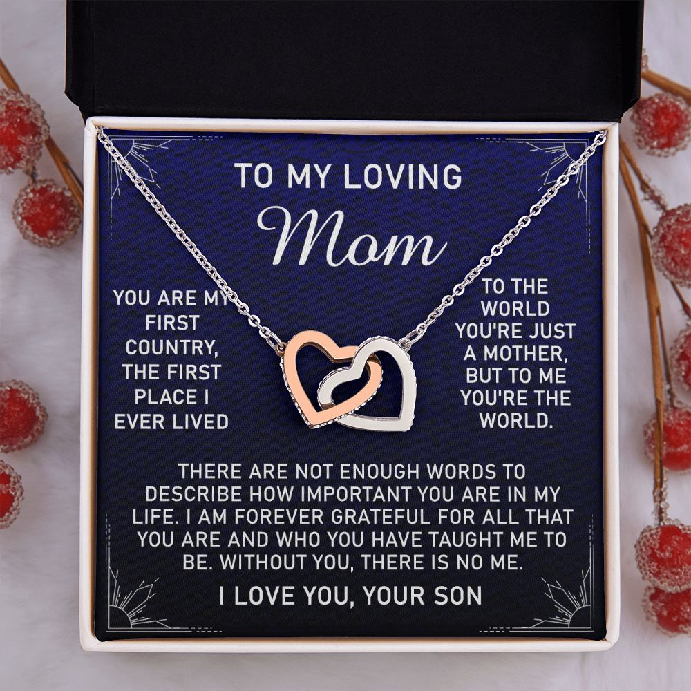To My Loving Mom Necklace, Gift for Mom from Son, Mother's Day Jewelry Gift, Necklace for Mom Birthday Anniversary Mother's Day Jewelry Gift, To My Mom Necklace from Son Interlocking Hearts Necklace