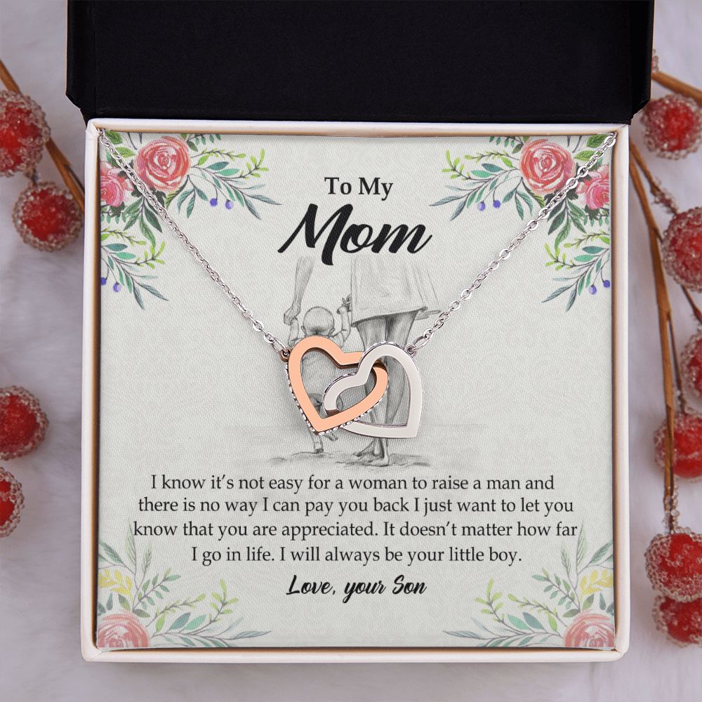 To My Mom Necklace Pendant Gift From Son And Happy Mother's Day Gift For Mom Birthday, Anniversary Your Little Boy Interlocking Hearts Necklace