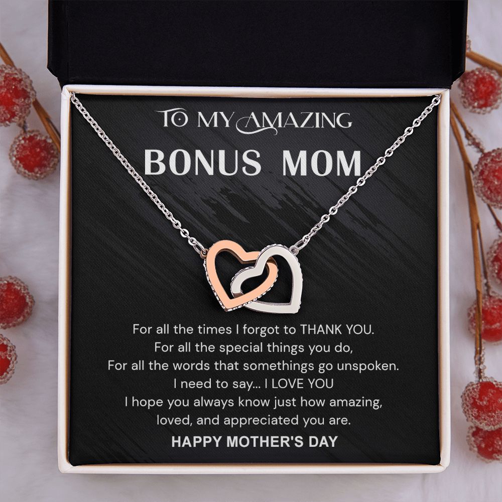 Mother's Day Gifts For Bonus Mom, Bonus Mom Mothers Day Gift, Bonus Mom Necklace, Gift For Bonus Mom On Mother's Day Interlocking Hearts Necklace