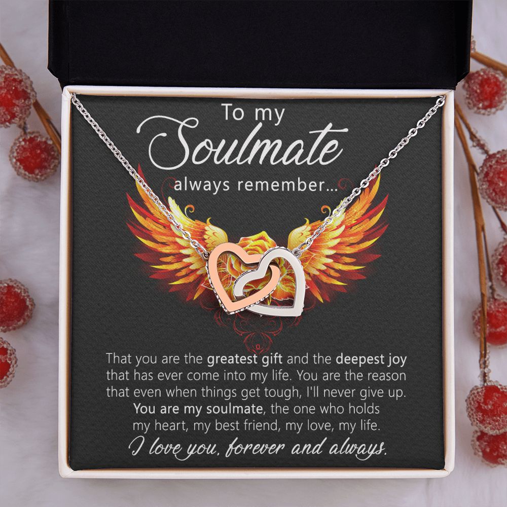 To My Soulmate Necklace for Women Birthday Christmas Jewelry Gifts For My Wife with Message Card Box Personalized Gift Present Pendant for Future Wife Soulmate Girlfriend Love 22 Interlocking Hearts Necklace