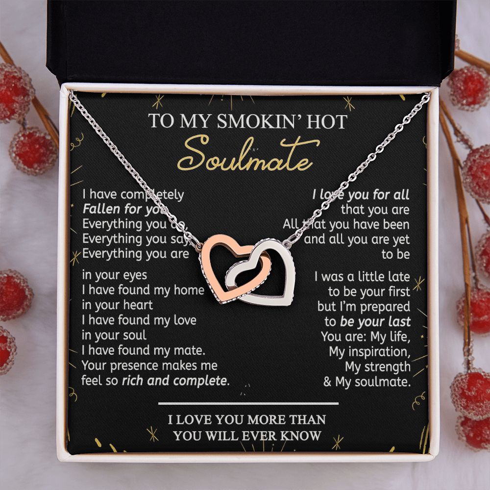 To My Smokin Hot Soulmate Necklace - Wife Gifts From Husband To My Wife Necklace, Gift for Her Romantic, Girlfriend Gifts Necklace for Wife from Men Includes Message Card and Gift Box 21 Interlocking Hearts Necklace