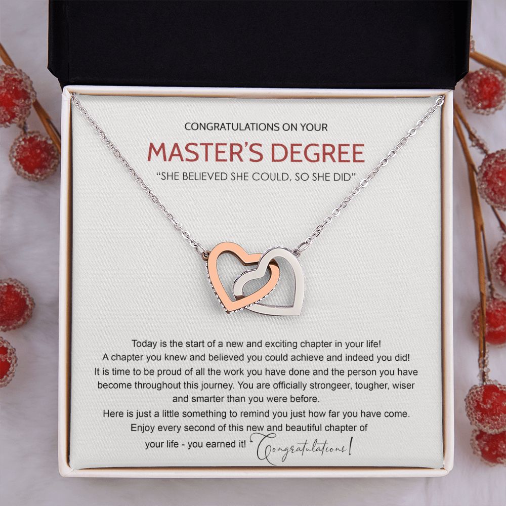Master's Degree Graduation Gift Necklace, Masters Student Necklace Gift, Master's Student MBA Graduation Congrats Graduation Pendants Gift For Daughter, Granddaughter, Niece, Sister Interlocking Hearts Necklace