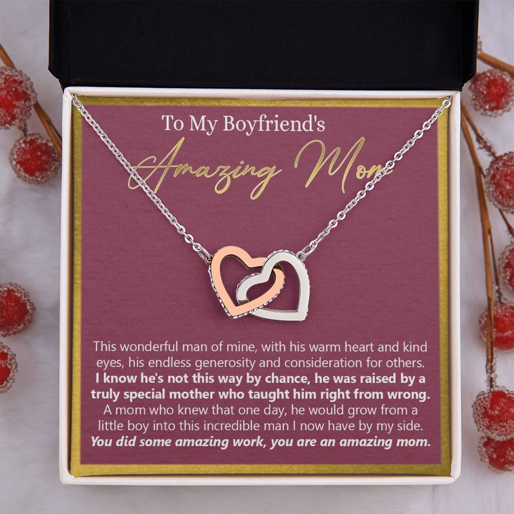 To My Boyfriend's Mom Necklace Jewelry Gift, Mother's Day Gift, Birthday Gift For Boyfriend's Mom, Boyfriend's Mom Necklace Interlocking Hearts Necklace