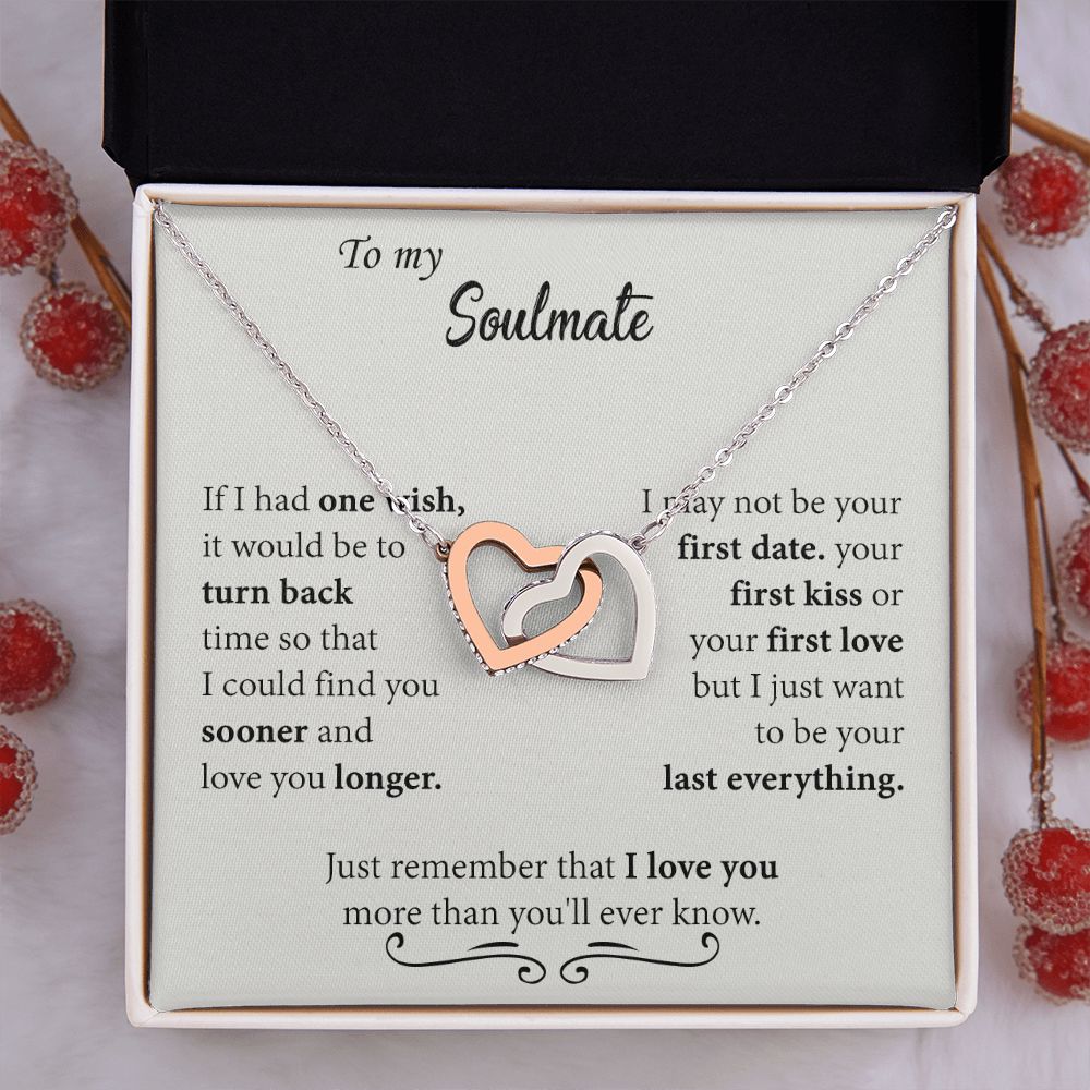 To My Soulmate Necklace for Women Birthday Christmas Jewelry Gifts For My Wife with Message Card Box Personalized Gift Present Pendant for Future Wife Soulmate Girlfriend Love 24 Interlocking Hearts Necklace
