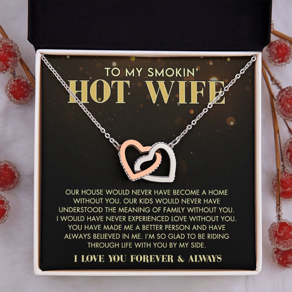 To My Wife Necklace from Husband, Personalized Necklace for Women, Luxury Necklace for Wife from Man Men, Wedding Anniversary Present For Wife, Beautiful Wife Jewelry Christmas Birthday Gift For Wife11 Interlocking Hearts Necklace