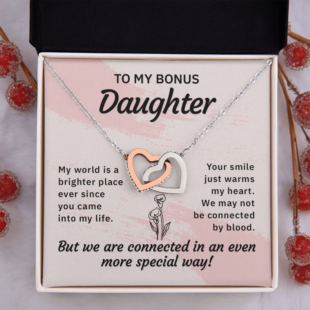 Bonus Daughter Gifts From Stepdad, Step Daughter Gifts From Stepmom, Stepdaughter Gifts From Stepdad, Father Stepdaughter Necklace, To My Bonus Daughter Necklaces, Christmas Gifts For Bonus11 Interlocking Hearts Necklace