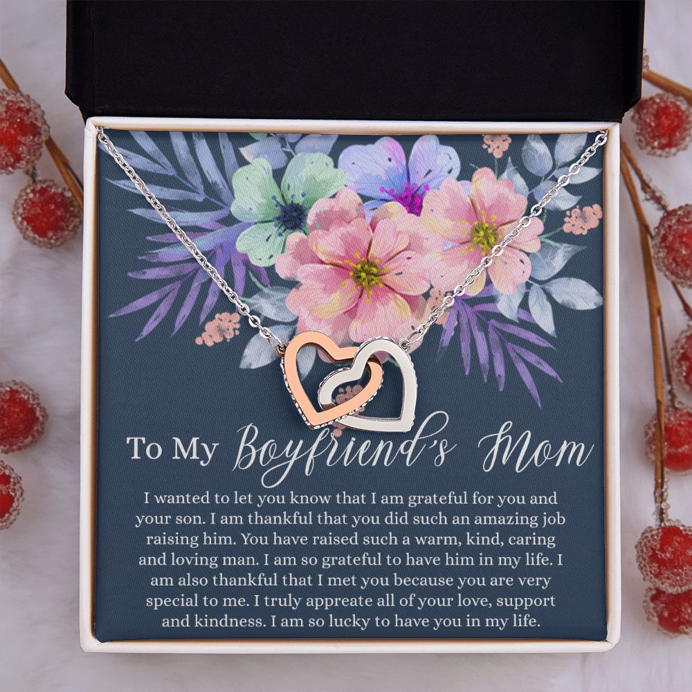 To My Boyfriend Mom Necklace, Gift for Boyfriend Mother, Birthday Gift for Boyfriend's Mom, Christmas Holiday Gift, Mothers Day Gift for Boyfriends Mom, Necklace for Boyfriend's Mom Interlocking Hearts Necklace
