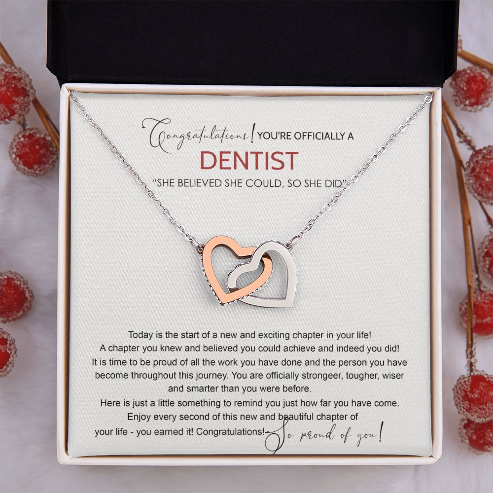 Dentist Graduation Gift Necklace, Dental Student Graduation Gift, Doctor of Dental Medicine Graduate, Dentist Jewelry Dentist Necklace For Daughter Sister Necklace For Her Granddaughter Interlocking Hearts Necklace