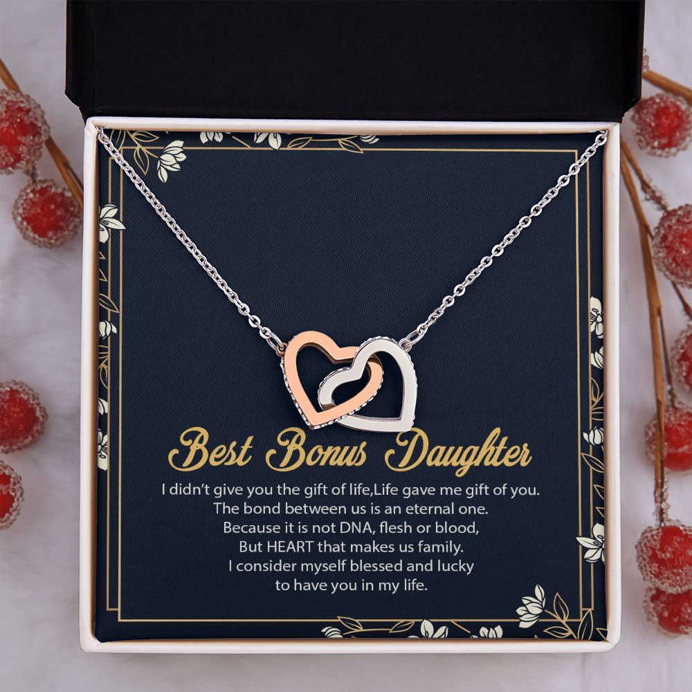 Bonus Daughter Gifts From Stepdad, Step Daughter Gifts From Stepmom, Stepdaughter Gifts From Stepdad, Father Stepdaughter Necklace, To My Bonus Daughter Necklaces, Christmas Gifts For Bonus8 Interlocking Hearts Necklace