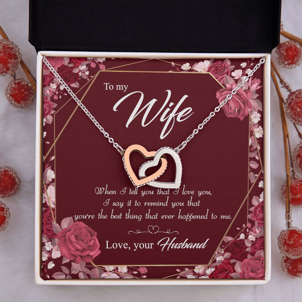 To My Wife Necklace Pendant Gift From Husbnd Habby Birthday Jewelry with Message Card and Gift Box. Wife Necklace Gift for Wife from Husband Valentine's Day Gift For Wife Future Wife Interlocking Hearts Necklace