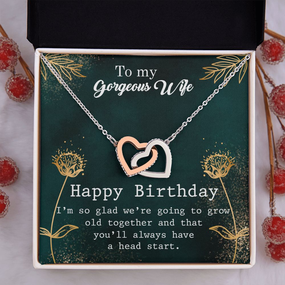 To My Gorgeous Wife Necklace Pendant Gift From Husbnd Habby Birthday A Head Start With Message Card and Gift Box. Valentine's Day Gift For Wife Future Wife Interlocking Hearts Necklace
