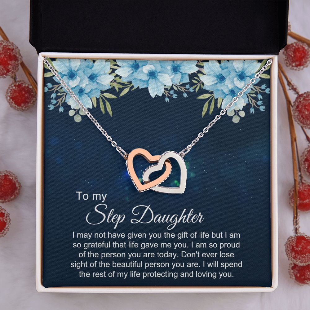 Bonus Daughter Gifts From Stepdad, Step Daughter Gifts From Stepmom, Stepdaughter Gifts From Stepdad, Father Stepdaughter Necklace, To My Bonus Daughter Necklaces, Christmas Gifts For Bonus3 Interlocking Hearts Necklace