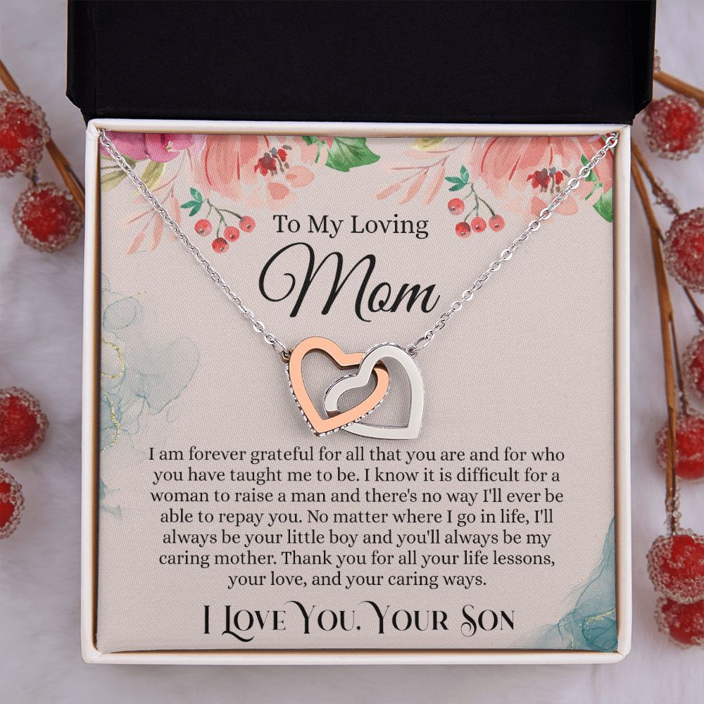 To My Loving Mom Necklace, Mom Gift From Son, Mom Necklace, Gift For Mom From Son, Mom Mother's Day Gift From Son, Mom Birthday Gift From Son, To My Mom Gift, Necklace for Women Interlocking Hearts Necklace