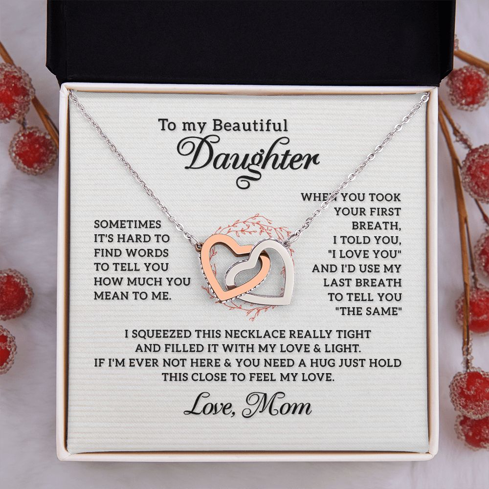 To My Beautiful Daughter Necklace from Mom, Mother and Daughter Necklace, Gift for Daughter, Necklace for Daughter, Gift for Daughter from Mom, Daughter Gift from Mother 301 Interlocking Hearts Necklace