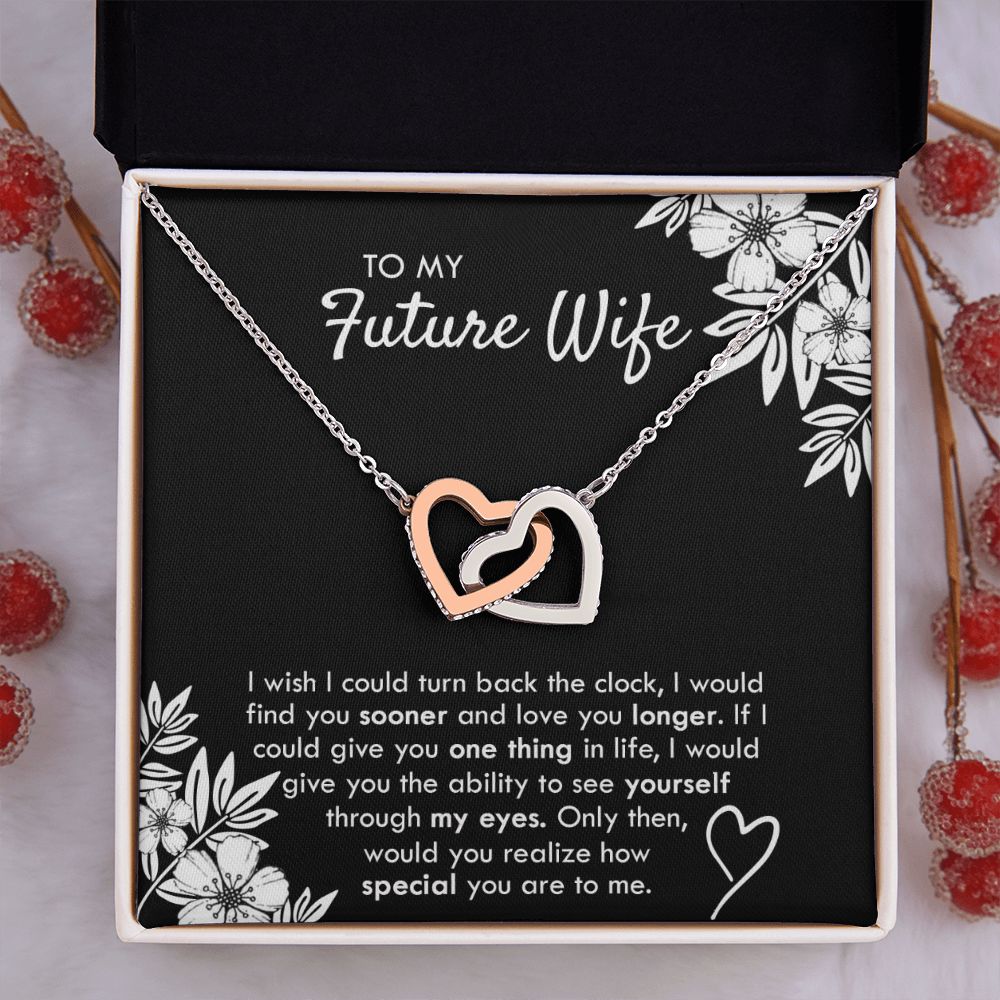 To My Future Wife Necklace, Alluring Beauty Necklace with Message Card and Gift Interlocking Hearts Necklace