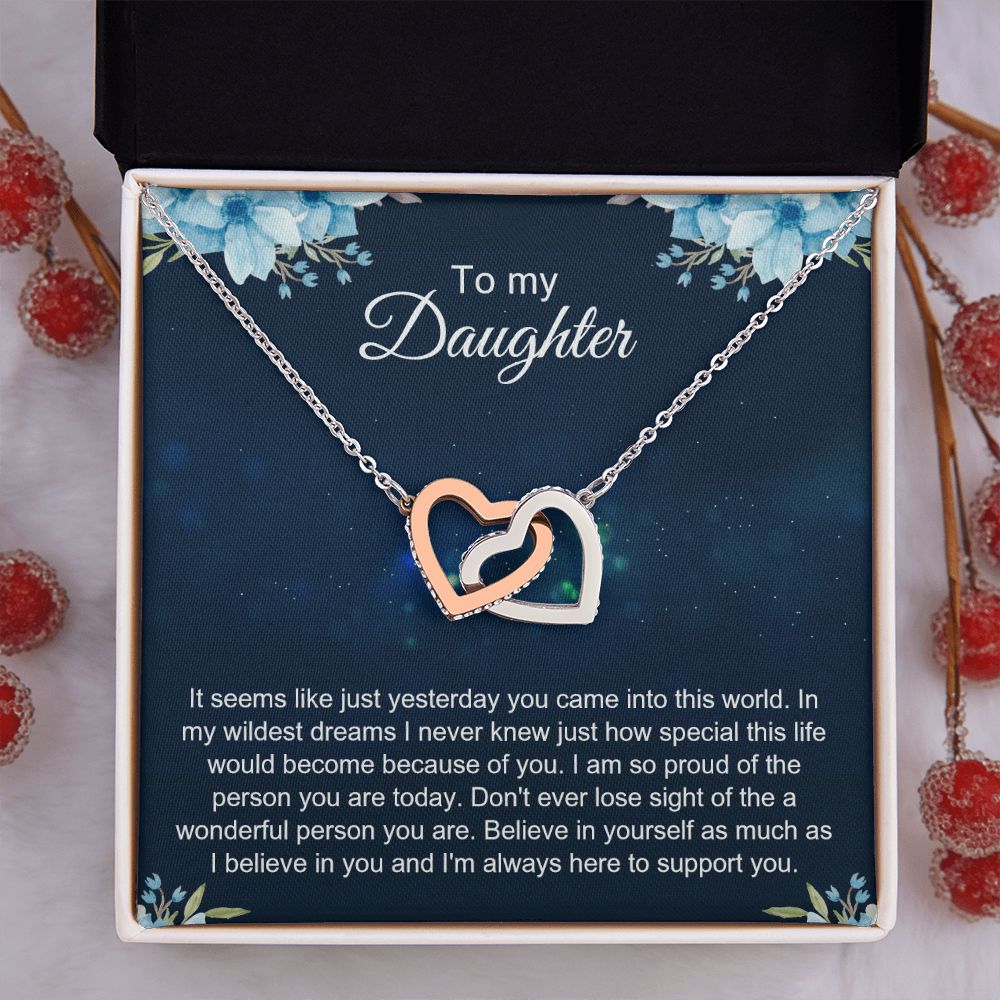 To My Daughter Gift Necklace from Mom, Mother and Daughter Necklace for Girls, Mother Daughter Gift Ideas, Jewelry Pendant Interlocking Hearts Necklace