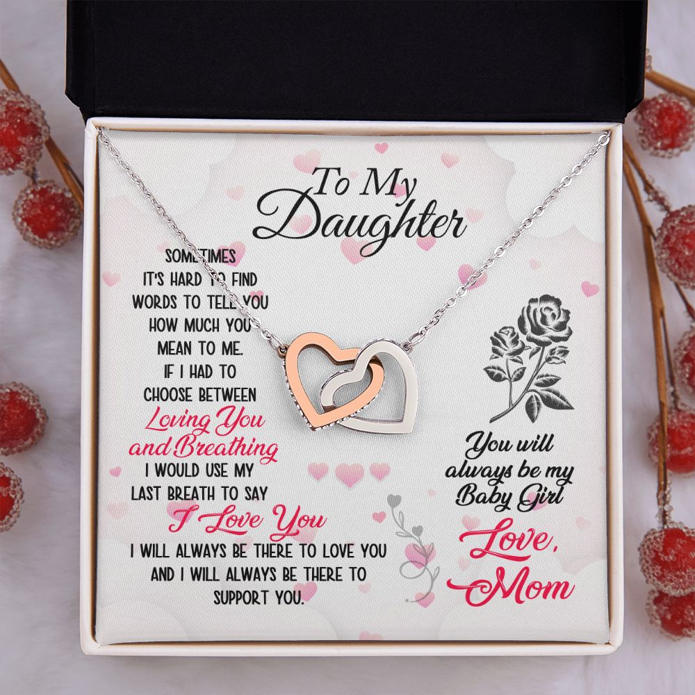 To My Daughter Necklace Pendant Gift From Mom Necklace Loving You And Breathing With Message Card Gift Box Gift For To Daughter, Daughter In Law On Birthday Anniversary Interlocking Hearts Necklace