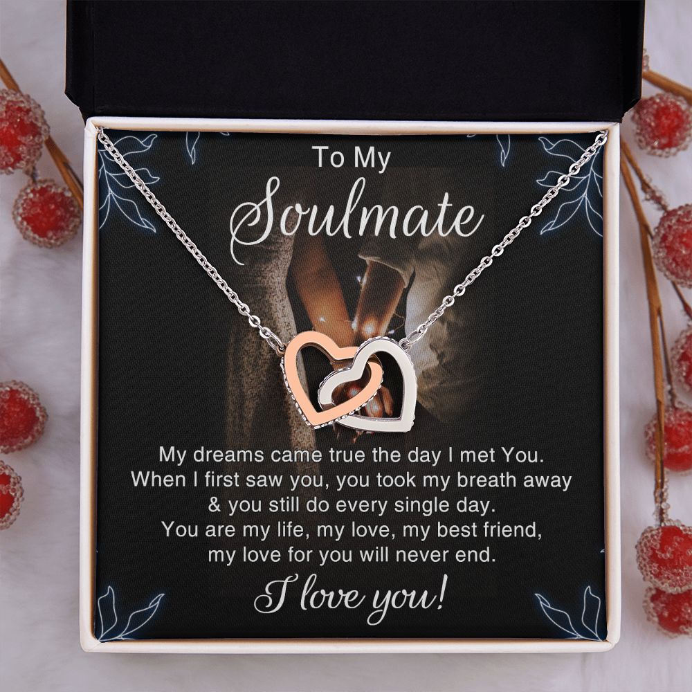To My Soulmate Necklace for Women Birthday Christmas Jewelry Gifts For My Wife with Message Card Box Personalized Gift Present Pendant for Future Wife Soulmate Girlfriend Love 5 Interlocking Hearts Necklace