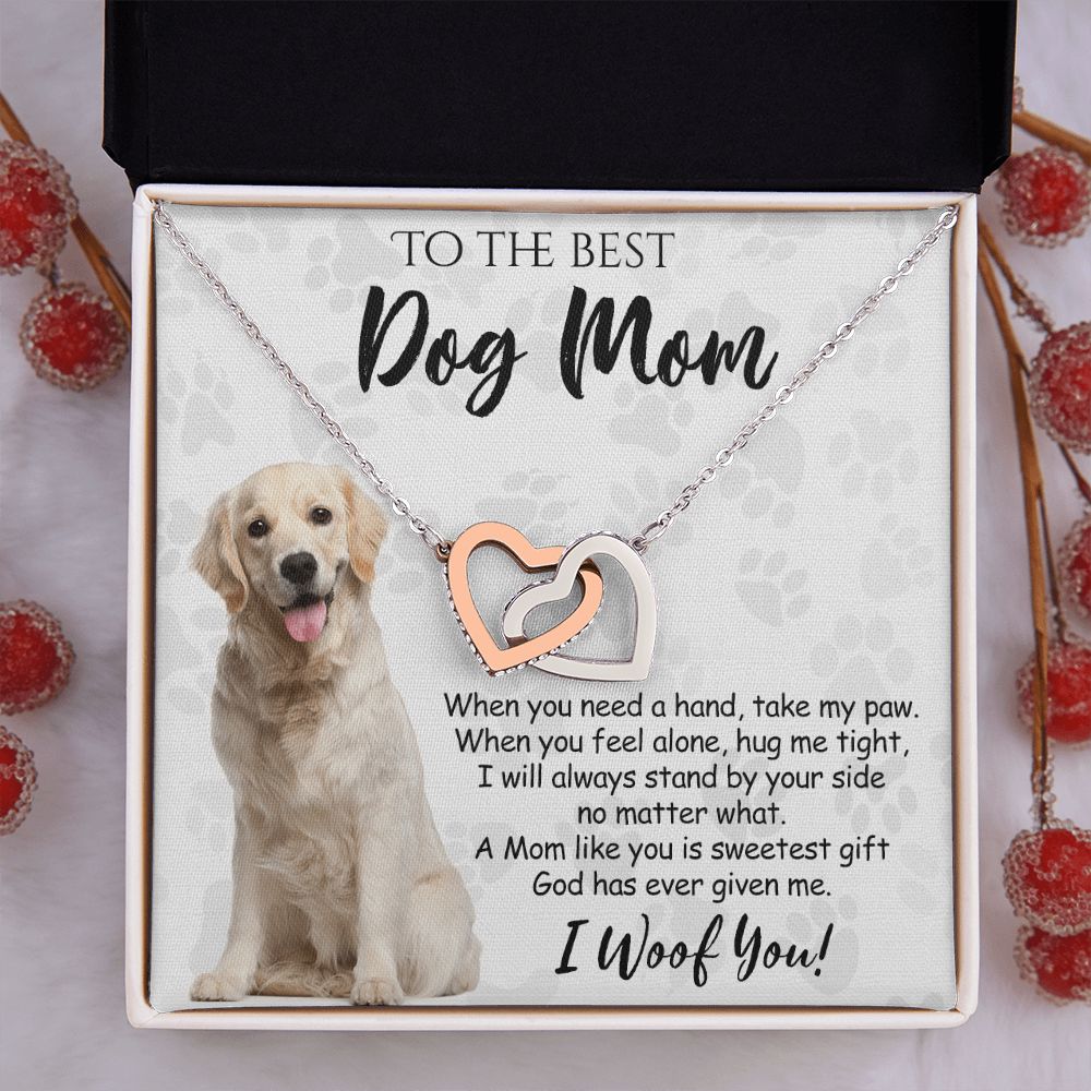 To The Best Golden Retriever Dog Mom Knot Necklace Mother's Day Gift , I Woof You Gift Card, Message Card Jewelry For Dog Lovers, Necklace For Mom Interlocking Hearts Necklace