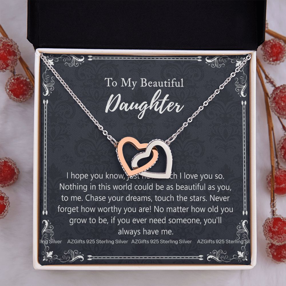 To My Daughter Necklaces Pendants - Father and Daughter Necklace - Gift from Daddy - Luxury Necklace Silver On Birthday, Anniversary - Includes Gift Box Interlocking Hearts Necklace