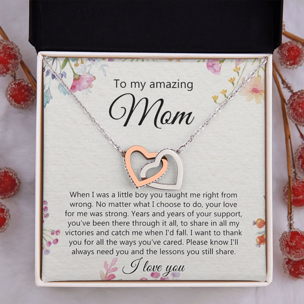 To My Amazing Mom Necklace for Mother Day Gift From Son, Gift For Mom From Son, Necklace Gift For Mom Son Gift For Mother Gift Thank You Mom, Mother Necklace Birthday Gift for Mom Interlocking Hearts Necklace