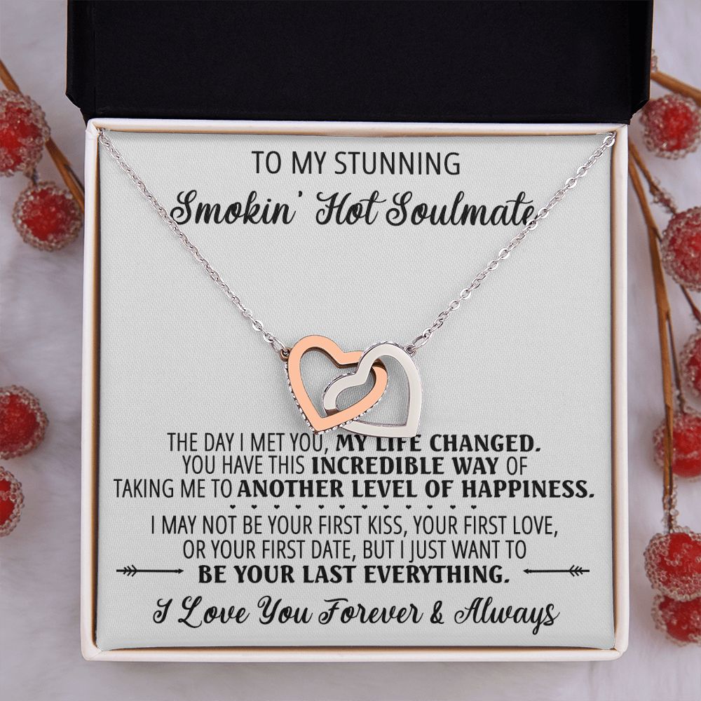 To My Smokin Hot Soulmate Necklace - Wife Gifts From Husband To My Wife Necklace, Gift for Her Romantic, Girlfriend Gifts Necklace for Wife from Men Includes Message Card and Gift Box 1 Interlocking Hearts Necklace