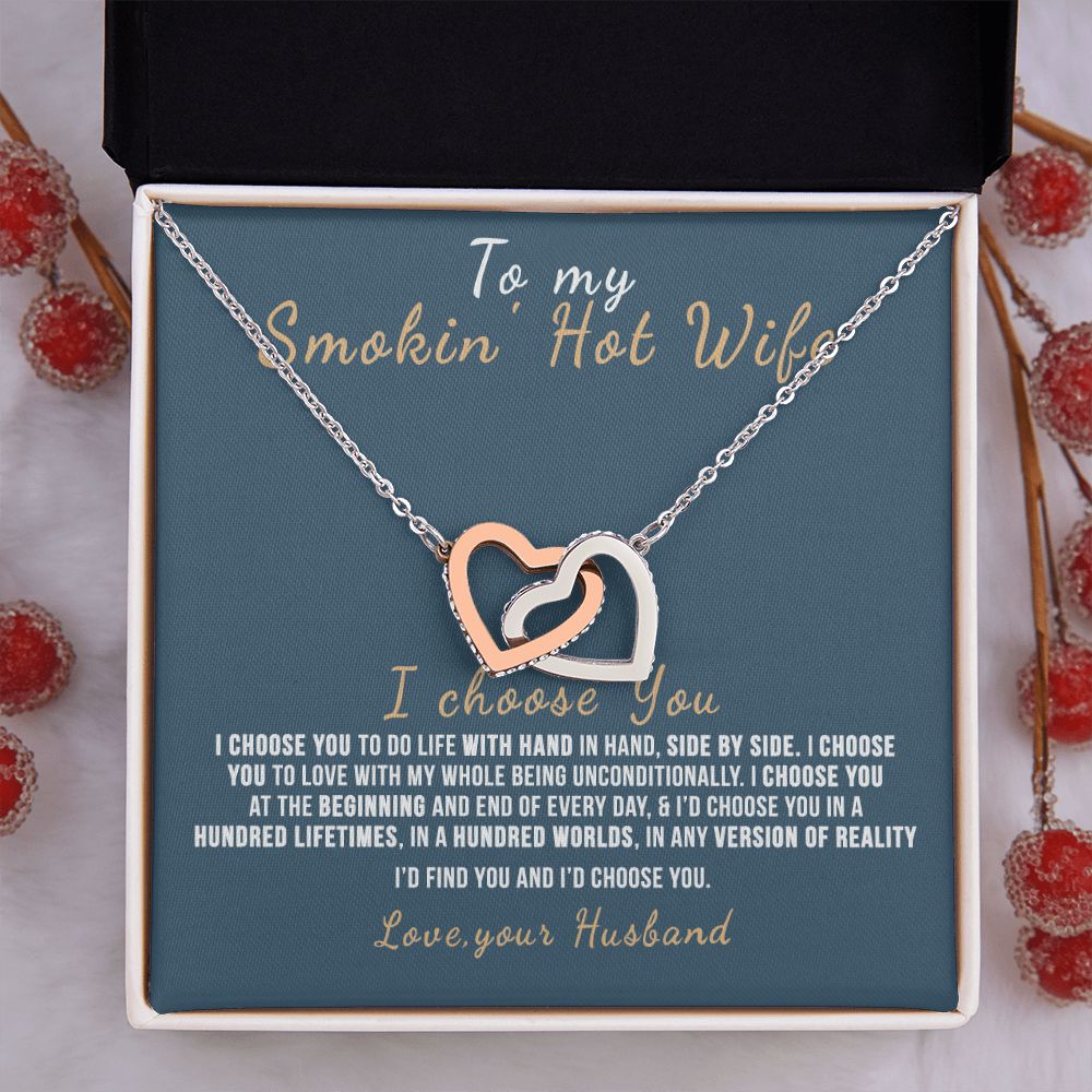 To My Wife Necklace from Husband, Personalized Necklace for Women, Luxury Necklace for Wife from Man Men, Wedding Anniversary Present For Wife, Beautiful Wife Jewelry Christmas Birthday Gift For Wife12 Interlocking Hearts Necklace