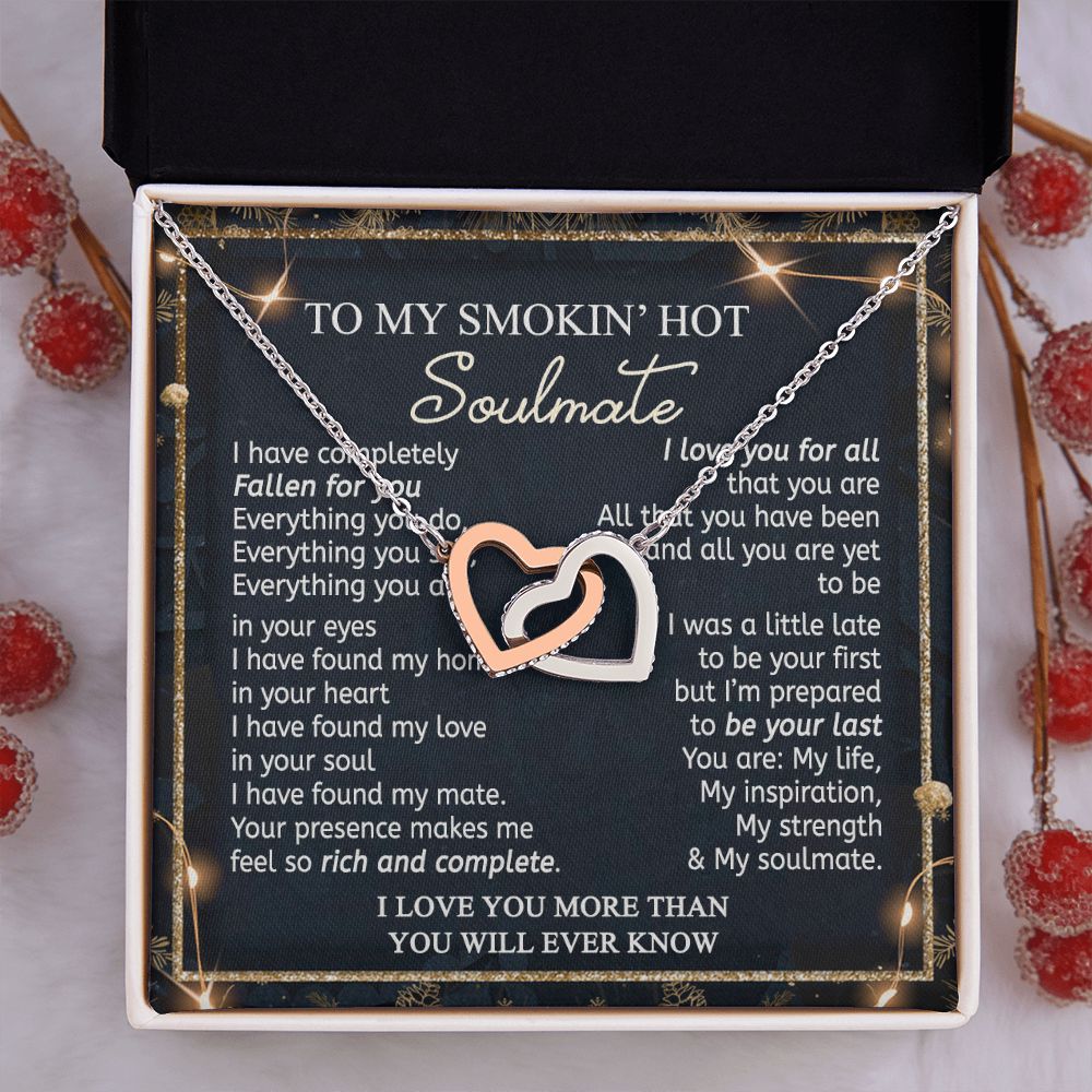 To My Smokin Hot Soulmate Necklace - Wife Gifts From Husband To My Wife Necklace, Gift for Her Romantic, Girlfriend Gifts Necklace for Wife from Men Includes Message Card and Gift Box 14 Interlocking Hearts Necklace