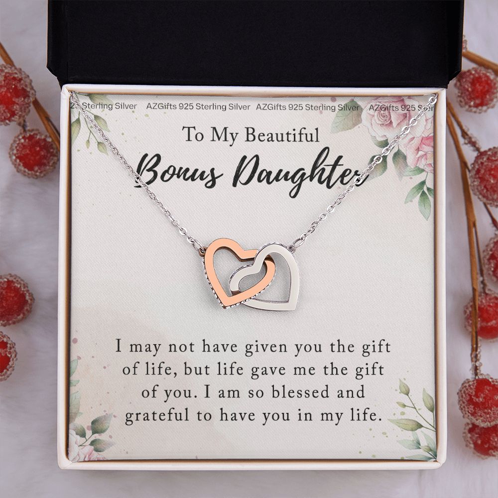 Personalized Gift - To My Bonus Daughter - Interlocking Hearts Necklace, Step daughter, Adopted daughter, daughter in law gift, future daughter, from step dad Interlocking Hearts Necklace