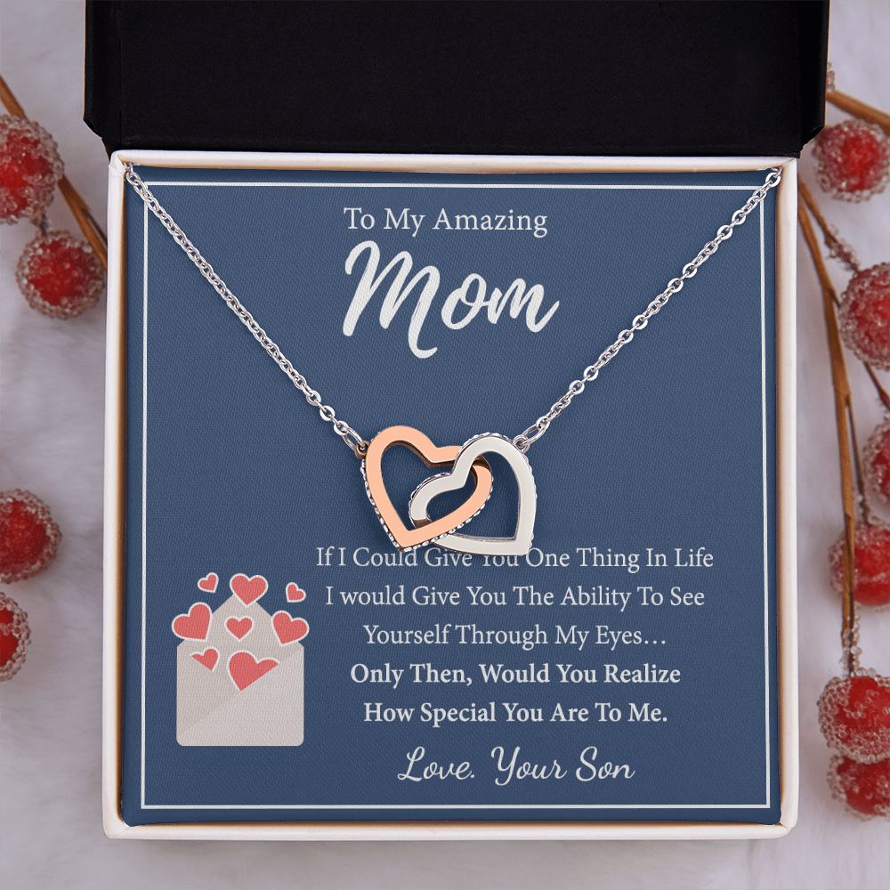 Mom Necklace Gifts for Mom from Daughter to Mom Gifts for Mothers Day from Daughter, To My Mom Necklace from Daughter to Mom Birthday Gifts Necklace with Message Card and Gift Box2238 Interlocking Hearts Necklace