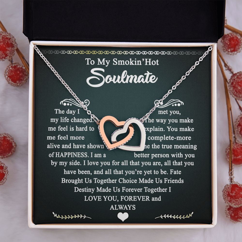 To My Smokin Hot Soulmate Necklace - Wife Gifts From Husband To My Wife Necklace, Gift for Her Romantic, Girlfriend Gifts Necklace for Wife from Men Includes Message Card and Gift Box 3 Interlocking Hearts Necklace