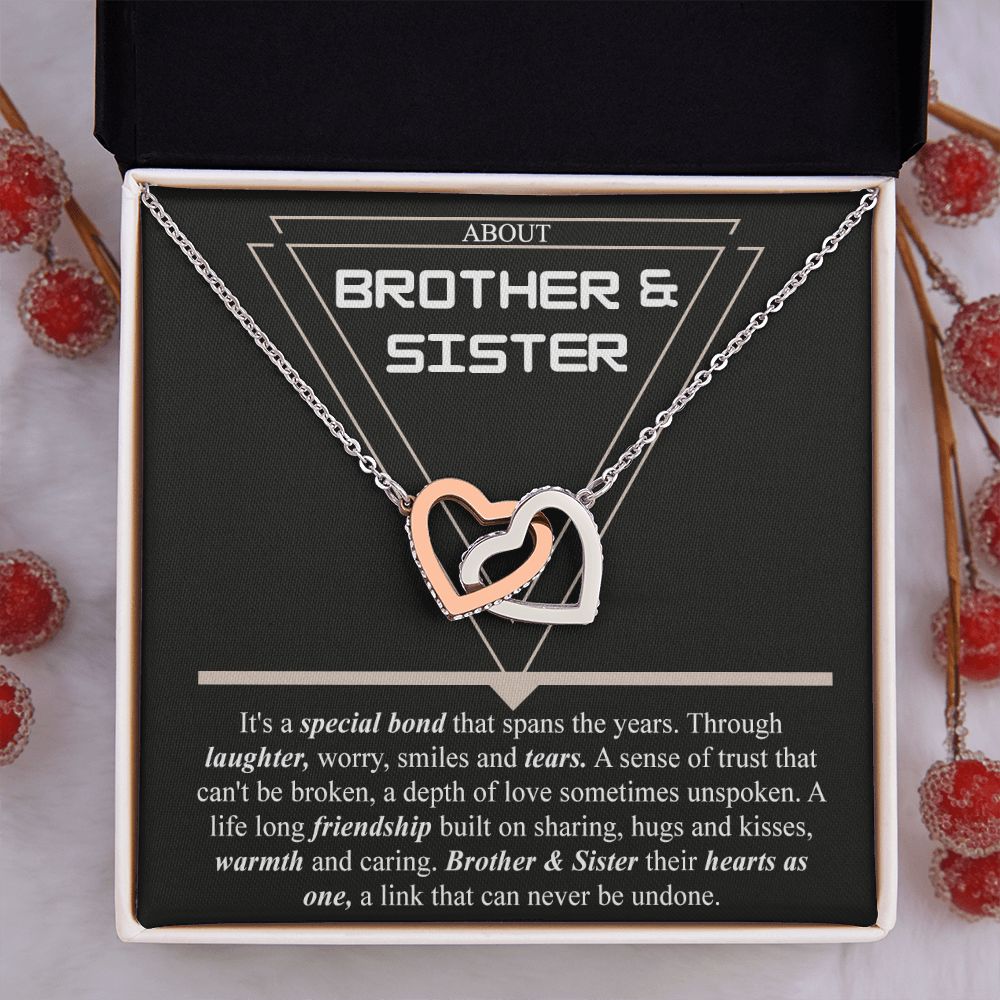 Brother & Sister Gift Necklace Cuban Link Chain Necklace Gift From Sister to Bro Interlocking Hearts Necklace