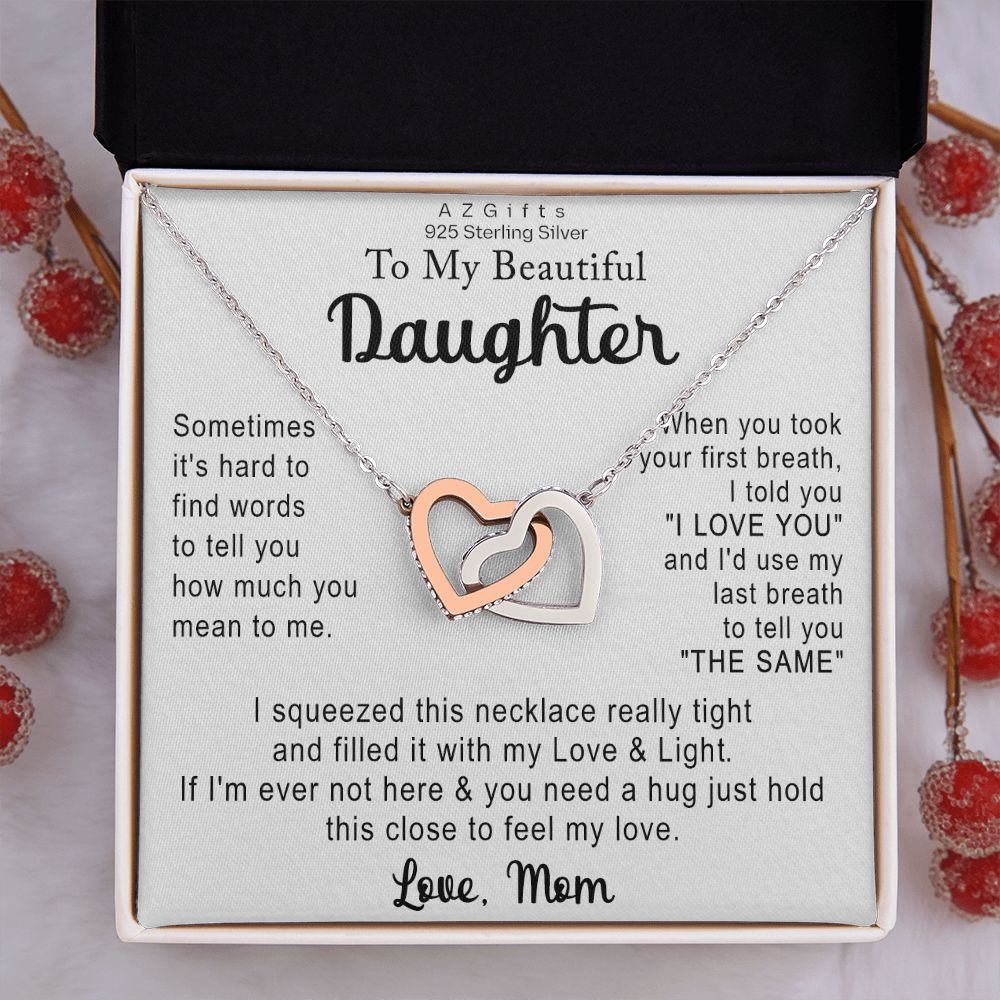 To My Daughter Necklace Gift from Mom Necklace for Daughter from Mom Mother Christmas Birthday Gifts for Teen Girls Women Gift for Daughter Jewelry Present for Her Interlocking Hearts Necklace
